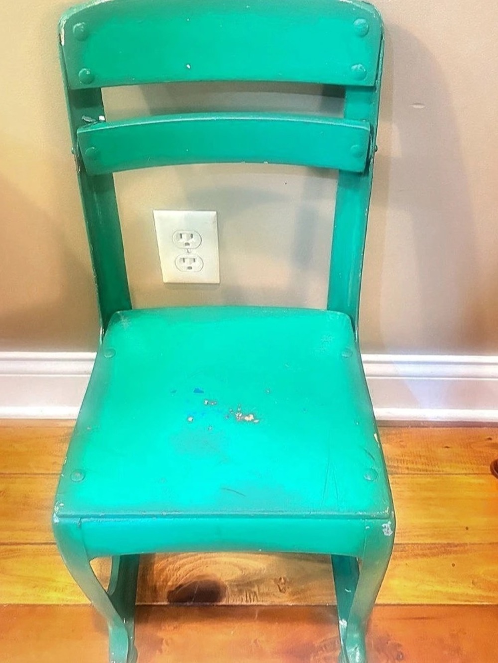 Vintage 1950s 25 inches metal painted Green Chair with Paint Wear